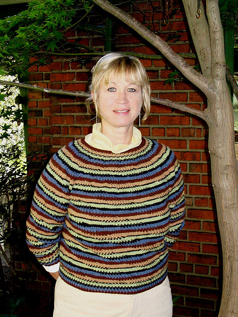 Striped Spiraling-Rib Sweater