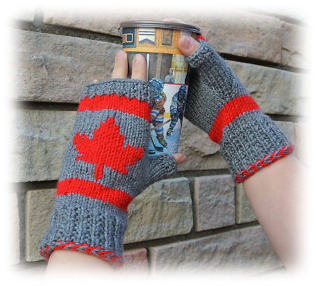 Canadian Maple Leaf Fingerless Mitts