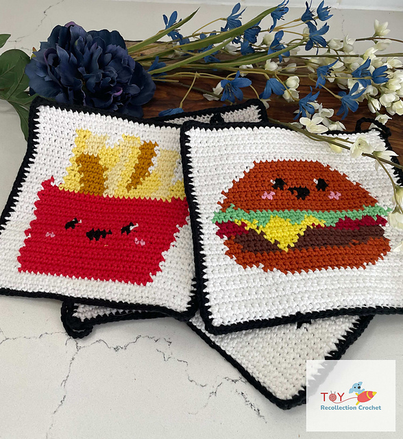 French Fries & Hamburger Potholder set of 2