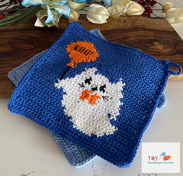 Kitty Potholder Pattern Ravelry: Halloween Ghost Kitty Potholder pattern by Rebecca Risk