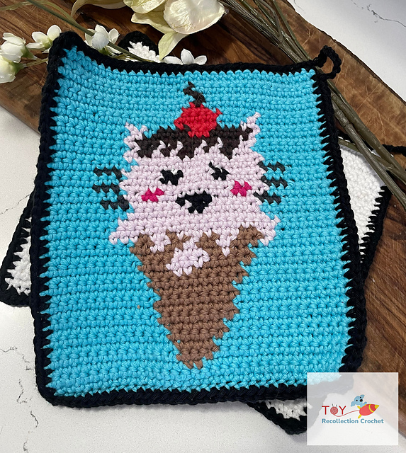 Kitty Potholder Pattern Ravelry: Ice Cream Cat Potholder pattern by Rebecca Risk