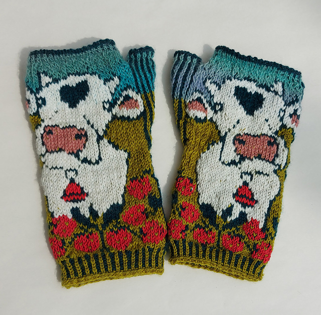 Strawberry Cow Fingerless Gloves