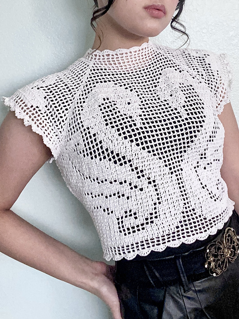 Filet Crochet Swan Top