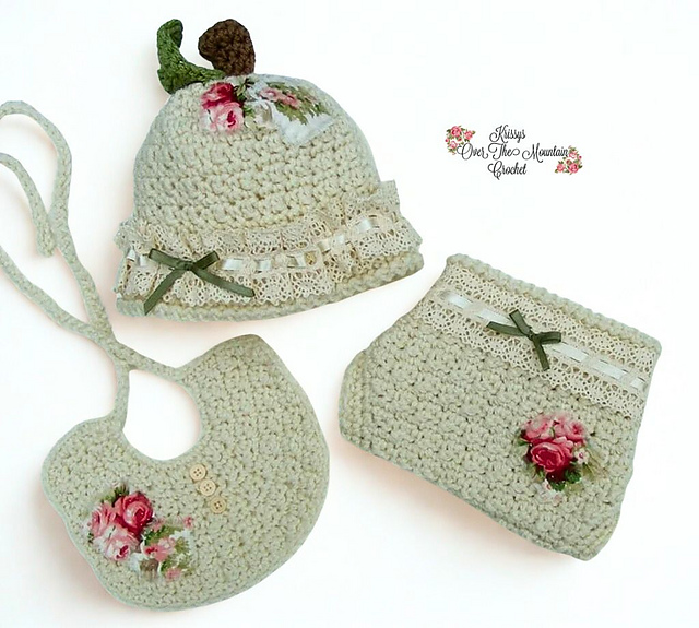Country Apple Hat, Bib, Diaper Cover