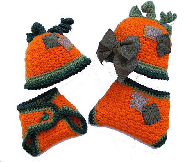 Country Pumpkin Crochet Hat and Diaper Cover