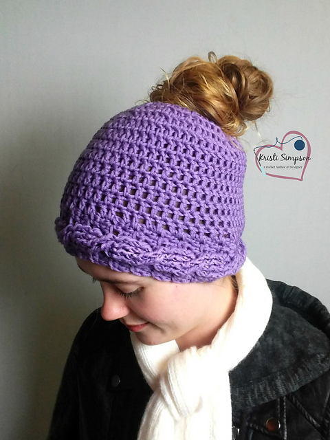 Cable Brim Messy Bun Hat