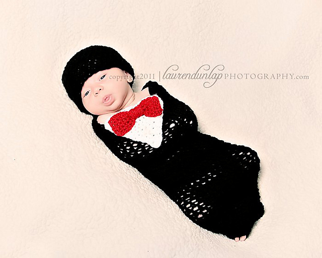 Tuxedo Cocoon and Hat Set
