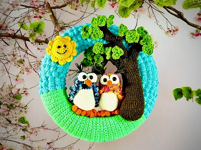 Door Wreath - Owl Couple in Love