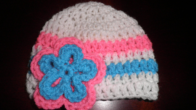 Pink, Blue and White Baby Hat