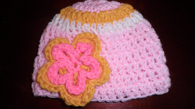 Yellow, Pink and White Baby Hat