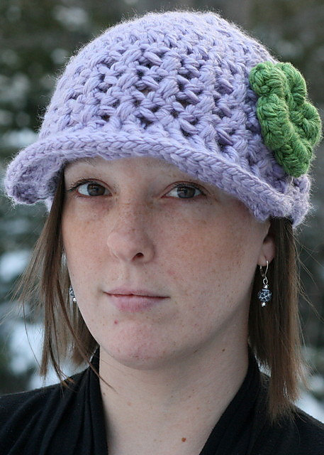 Newsboy Cross Stitch Cap With Flower Accent