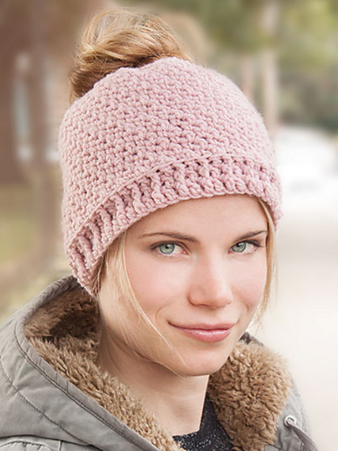 Pink Messy Bun Hat