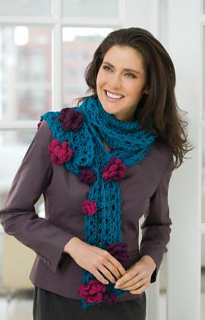 Hairpin Lace & Flowers Scarf