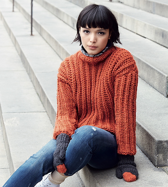 Ribbed Jumper with Matching Mittens