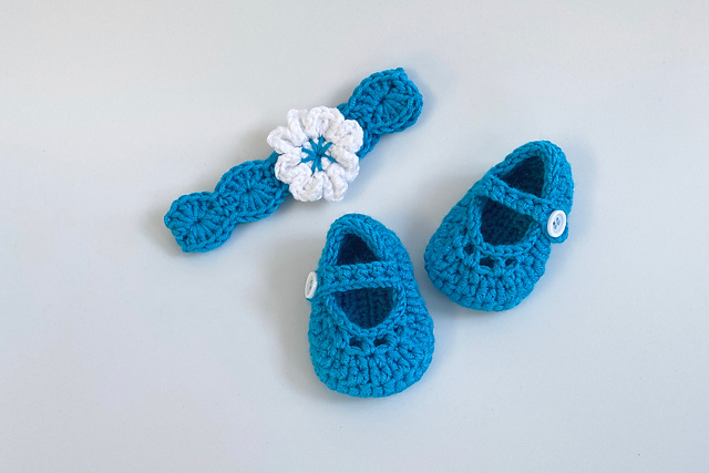 Girl Bootie Shoes Headband With Flower Motif