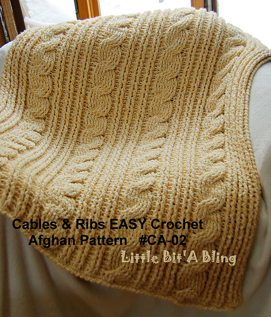 Ravelry: Cables & Ribs EASY Crochet Afghan Pattern #CA-02 pattern by ...