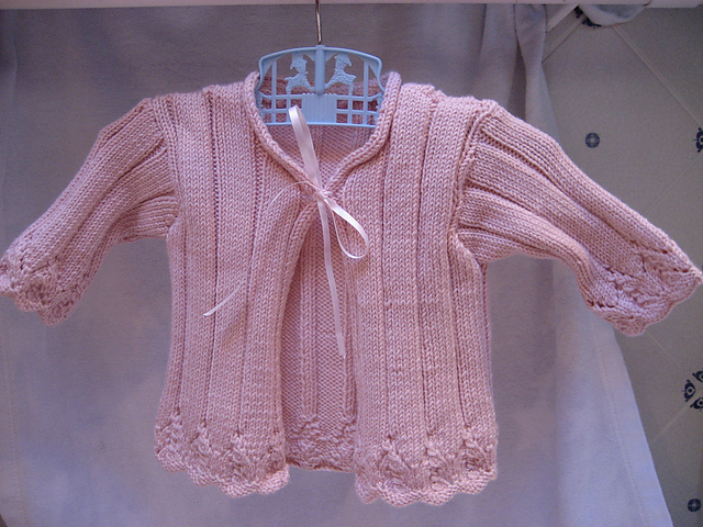 Baby's Cardigan, Pants, Hat and Bootees with lacy bands and rib - Design 11