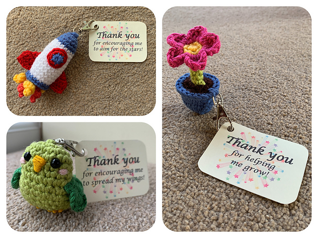 Bird, Rocket & Flower Keychains