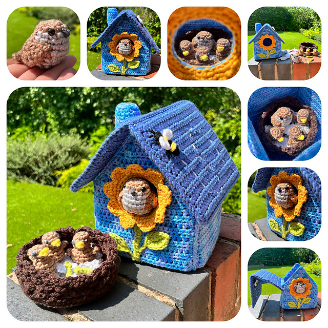 Sparrow and Chicks Birdhouse