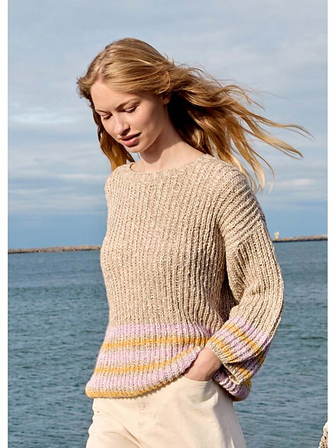 # 02 Pullover im Halbpatentmuster mit Streifen