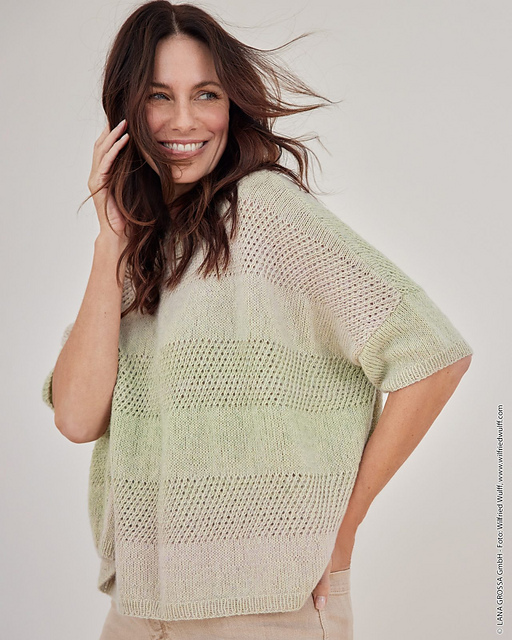 # 18 Kurzarmpullover mit Blockstreifen