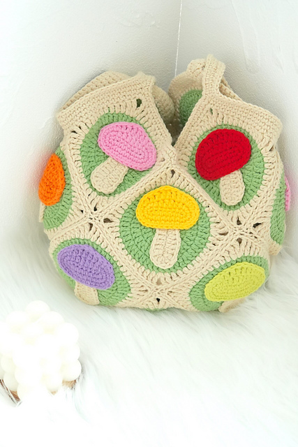 Crochet Mushroom Granny Square Bag