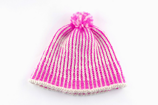 Vertical Stripe Pompom Hat