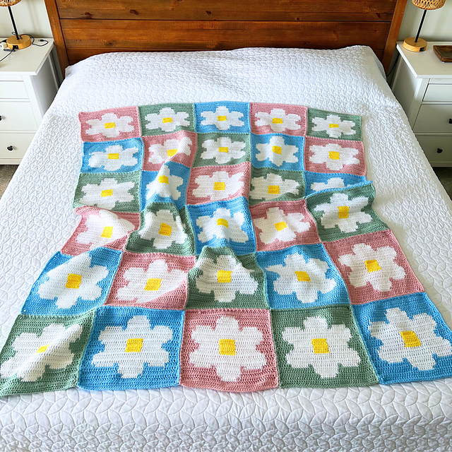 Daisy squares blanket
