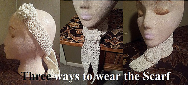 Versatile Crochet Hair Tieback or Scarf with a Removable Delicate Flower Slide 