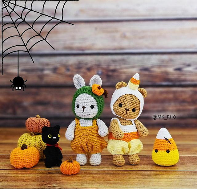 pumpkin bunny and candy corn bear