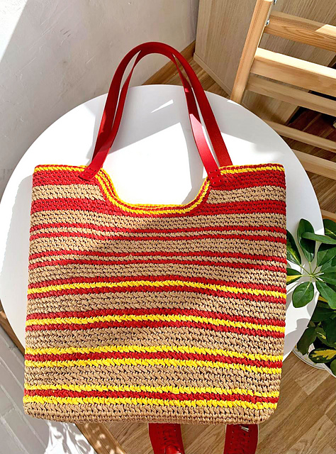Striped Raffia Bag