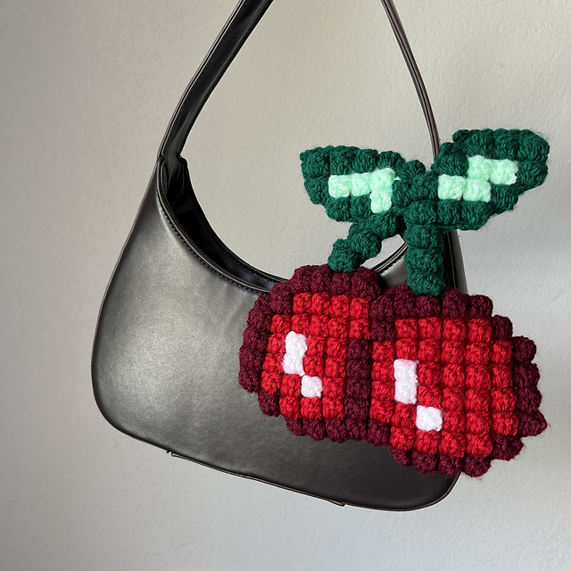 Pixel cherry bag charm