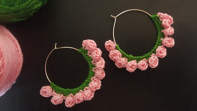 Crochet Rose hoop earrings