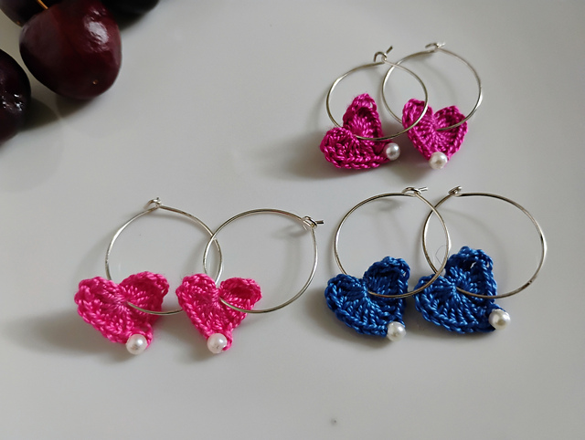Crochet Heart Hoop Earrings