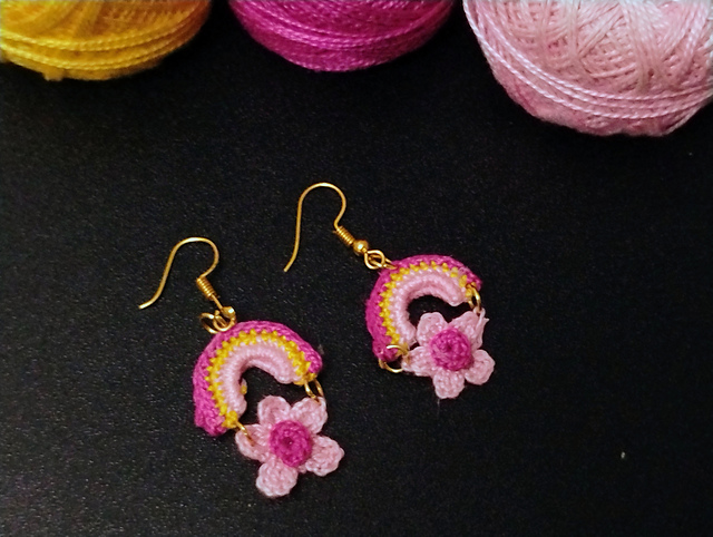 Crochet Rainbow Flower Earrings