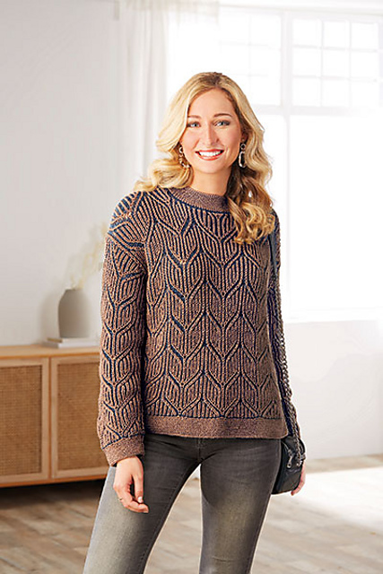 # 66 Pullover in zweifarbigem Briochemuster
