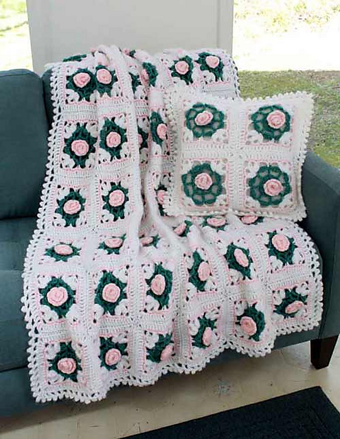 Pearly Blossoms Afghan and Pillow - PA271
