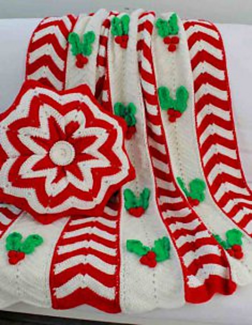Holly Ripple Afghan and Pillow - PA843