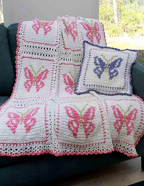 Butterfly Afghan and Pillow - PA368