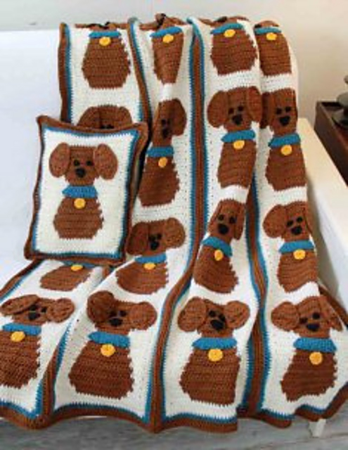 Puppy Love Afghan and Pillow PA817