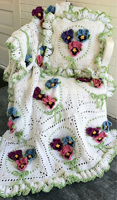 Pansy Afghan and Pillow Set - PB039