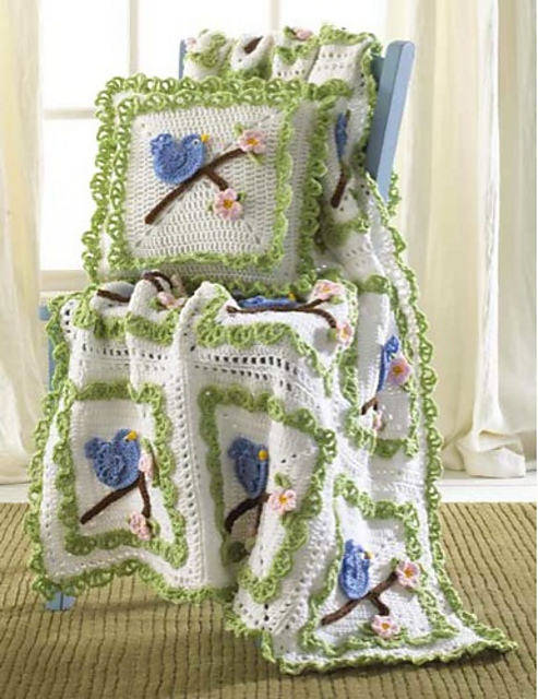 Bluebird Afghan and Pillow Set - PB018