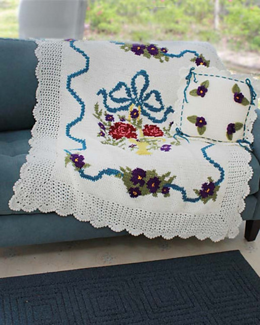 English Garden Afghan and Pillow - PA878