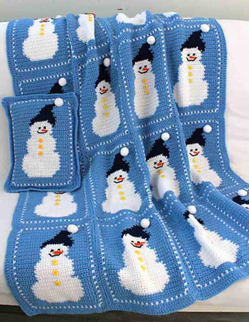 Snowman Afghan & Pillow Set