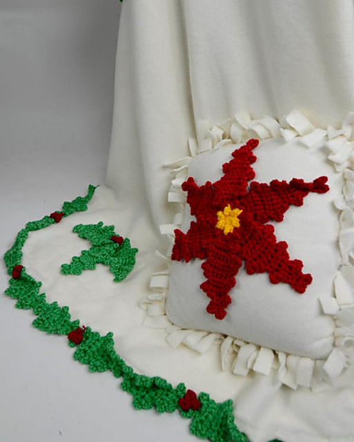 Poinsettia Fleece Afghan and Pillow PA001