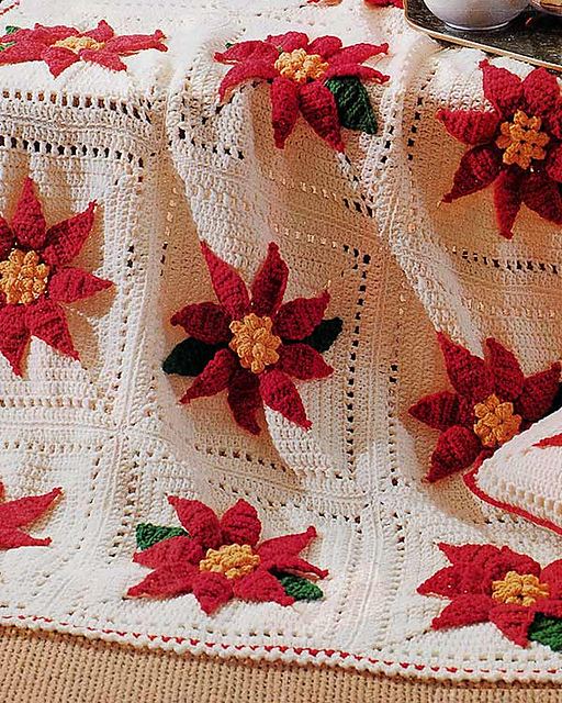 Poinsettia Afghan & Pillow Set  - PB183