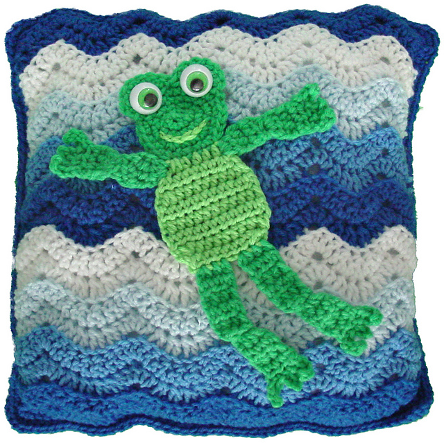Frolicking Frogs Afghan, Pillow and Toy - PA855