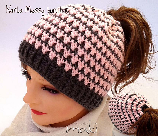 Ravelry: KARLA Messy bun hat pattern by CraftyLady