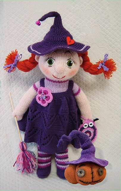 Knitted Halloween Witch and Pumpkin