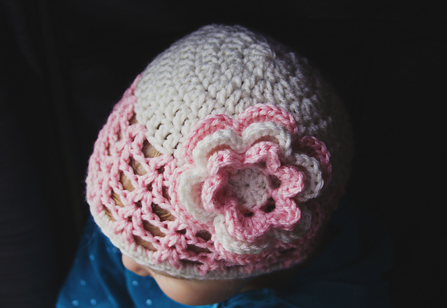 V-Stitch Flower Beanie